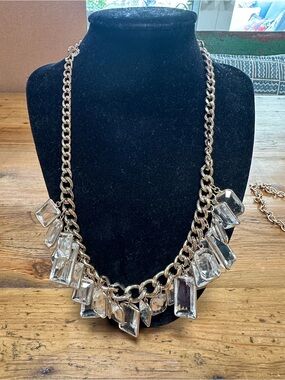 Original vintage Fred Segal’s Crystal Statement Chain Necklace - gold Clear